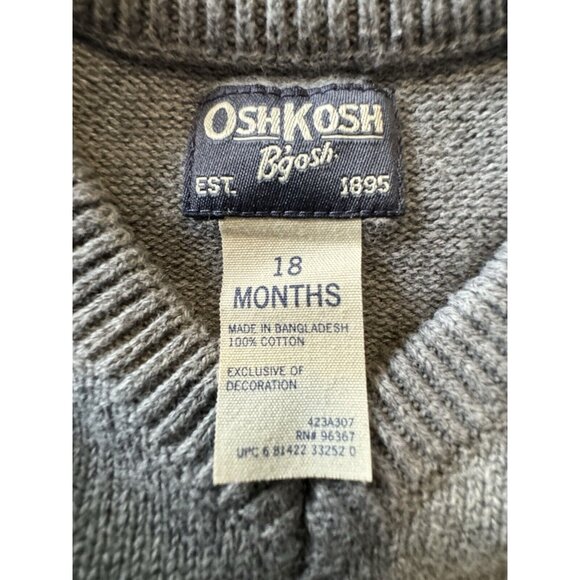 OshKosh Gray & Blue Sweater Boys Size 18 Months Preppy Comfy Classic V Neck - Picture 3 of 10